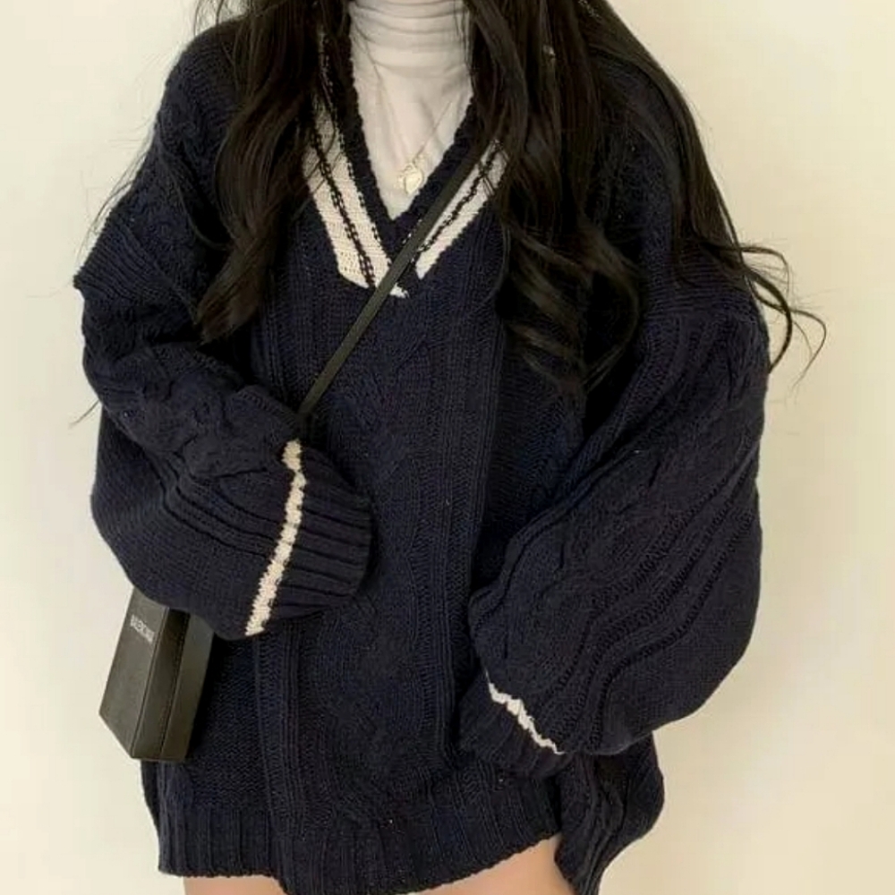 Navy Blue V-Neck Sweater (M-XXL)